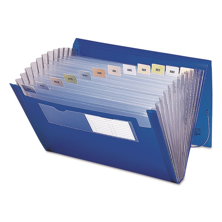 Smead Expanding File With Color Tab Inserts, 9" Expansion, 12 Sections, Elastic Cord Closure, 1/12-Cut Tabs, Letter Size, Blue (SMD70876)