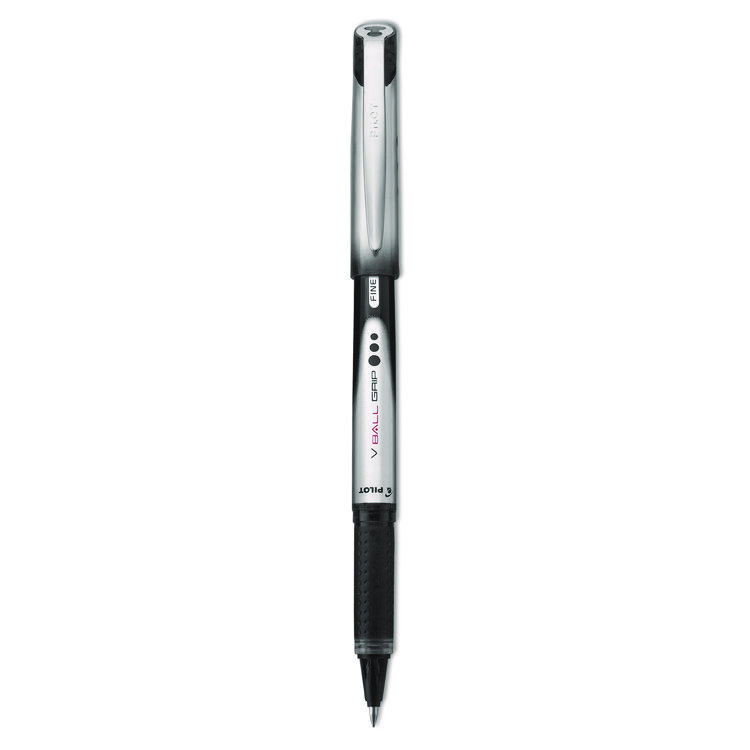 Pilot VBall Grip Liquid Ink Rollerball Pen, Stick, Fine 0.7 mm, Black Ink, Black/Silver Barrel, Dozen (PIL35570)