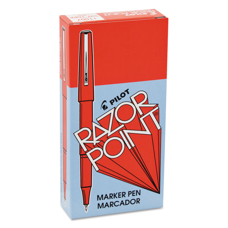Pilot Razor Point Fine Line Porous Point Pen, Stick, Extra-Fine 0.3 mm, Red Ink, Red Barrel, Dozen (PIL11007)