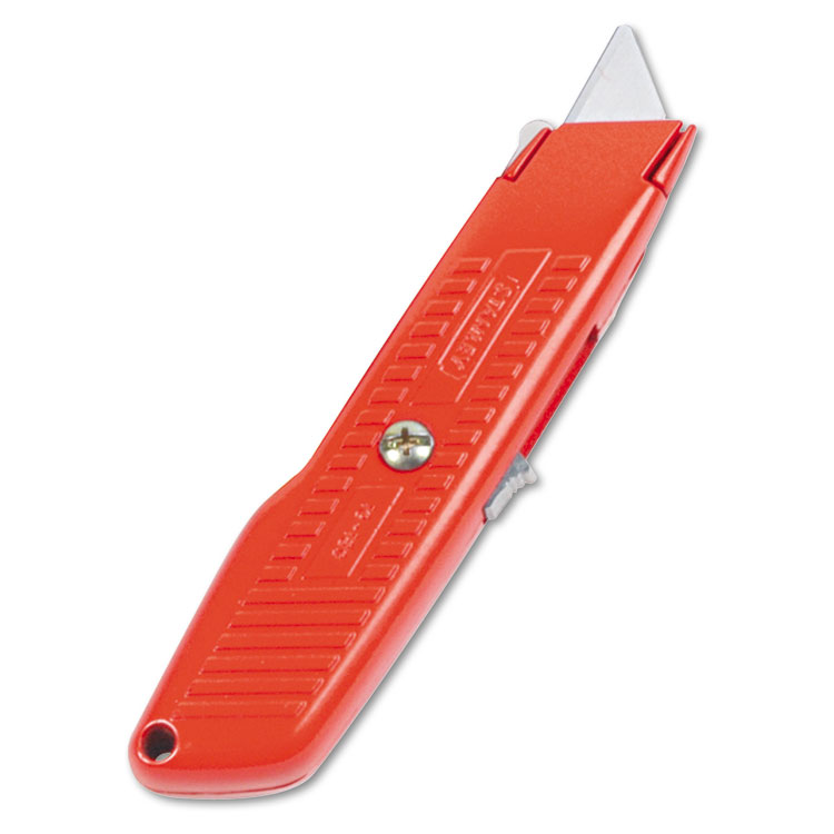 Stanley Interlock Safety Utility Knife with Self-Retracting Round Point Blade, 5.63" Metal Handle, Red Orange (BOS10189C)