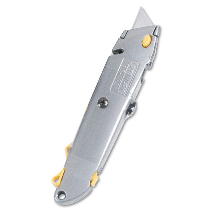 Stanley Quick-Change Utility Knife with Twine Cutter and (3) Retractable Blades, 6" Metal Handle, Gray, 6/Box (BOS10499BX)