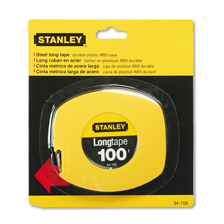 Stanley Long Tape Measure, 1/8" Graduations, 100 ft, Yellow (BOS34106)