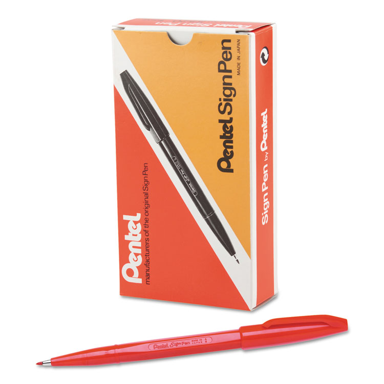 Pentel Arts Sign Pen Fine Point Color Marker, Extra-Fine Bullet Tip, Red, Dozen (PENS520B)