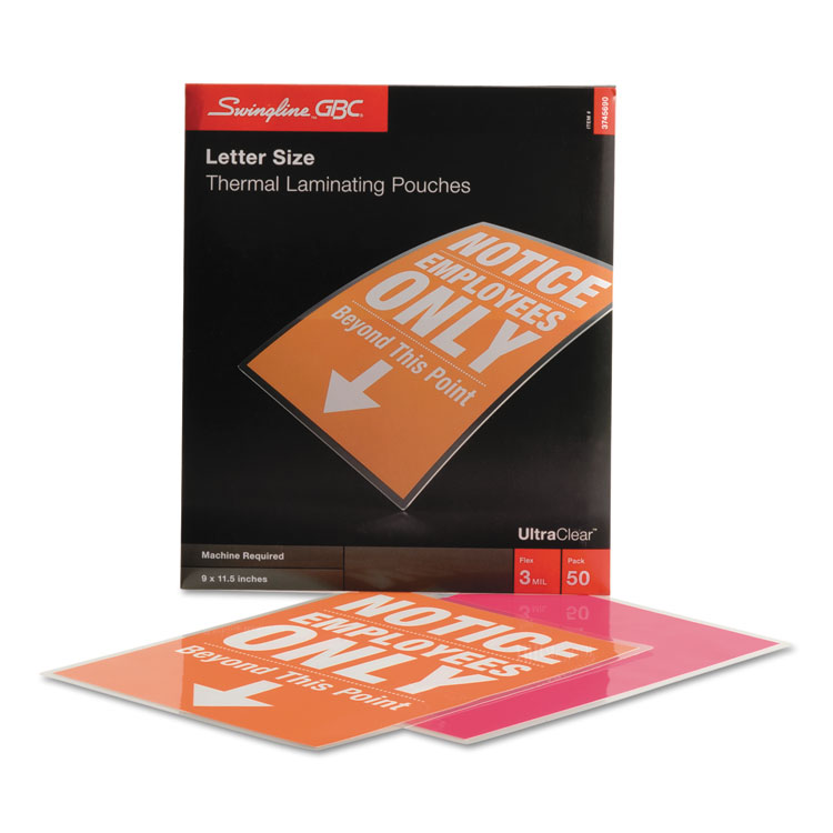 GBC UltraClear Thermal Laminating Pouches, 3 mil, 9" x 11.5", Gloss Clear, 50/Box (GBC3745690)
