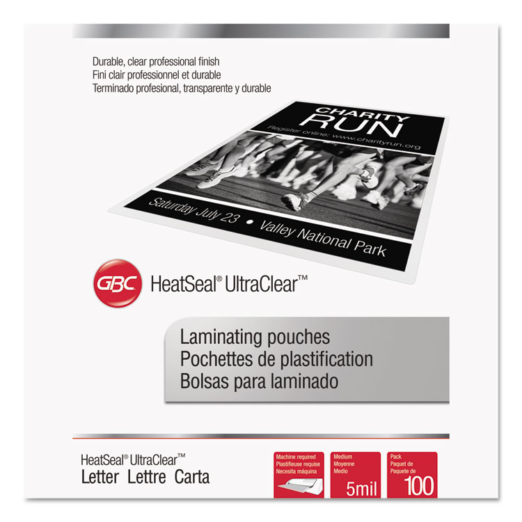 GBC UltraClear Thermal Laminating Pouches, 5 mil, 9" x 11.5", Gloss Clear, 100/Box (GBC3200654)