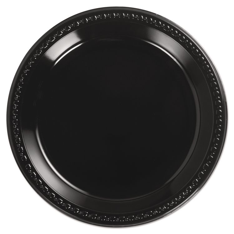 Chinet Heavyweight Plastic Plates, 10.25" dia, Black, 125/Pack, 4 Packs/Carton (HUH81410)