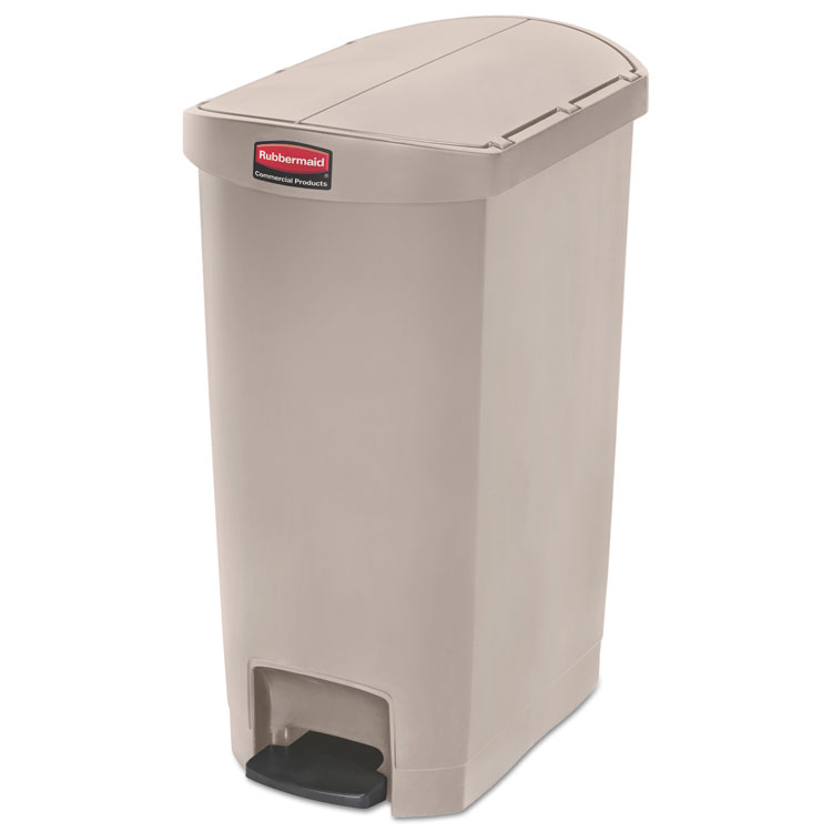Rubbermaid Commercial Slim Jim Streamline Resin Step-On Container, End Step Style, 13 gal, Polyethylene, Beige (RCP1883459)