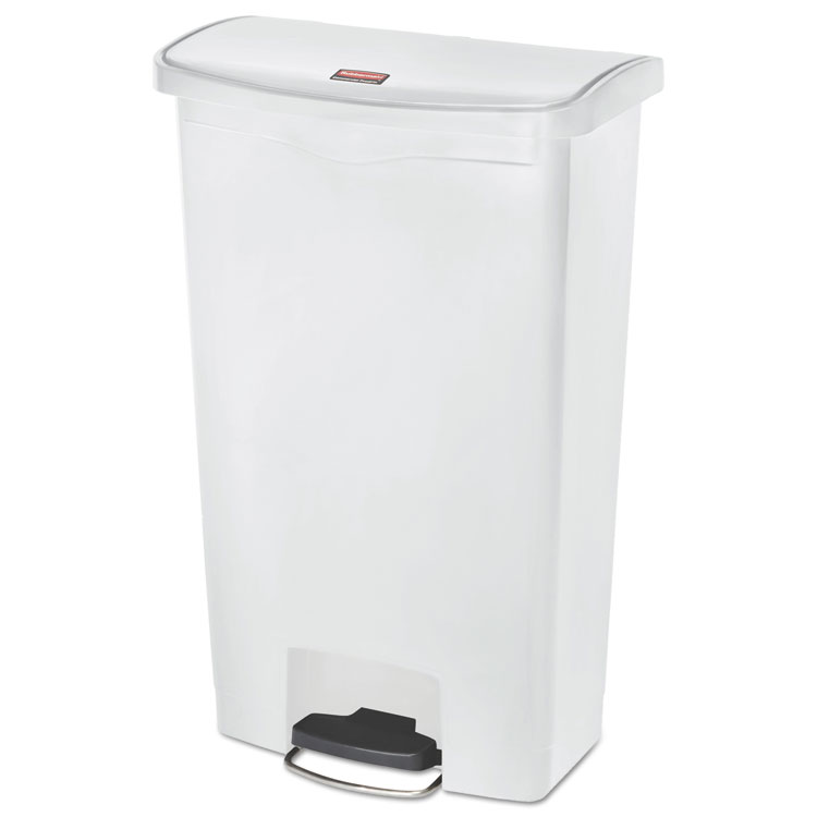 Rubbermaid Commercial Slim Jim Streamline Resin Step-On Container, Front Step Style, 18 gal, Polyethylene, White (RCP1883559)