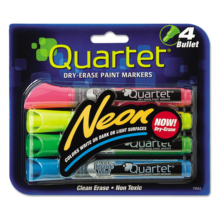 Quartet Neon Dry Erase Marker Set, Broad Bullet Tip, Assorted Colors, 4/Set (QRT79551)
