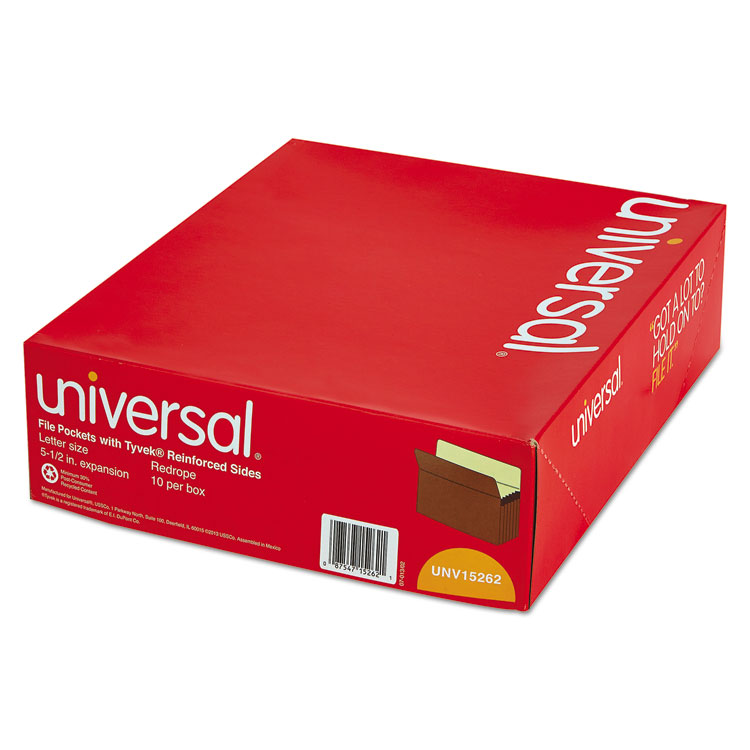 Universal Redrope Expanding File Pockets, 5.25" Expansion, Letter Size, Redrope, 10/Box (UNV15262)