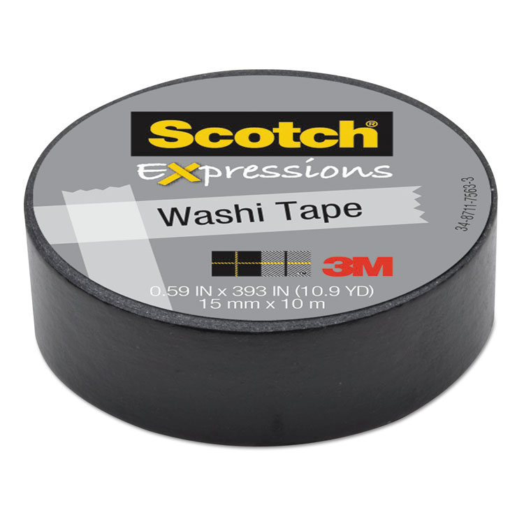 Scotch Expressions Washi Tape, 1.25" Core, 0.59" x 32.75 ft, Black (MMMC314BLK)