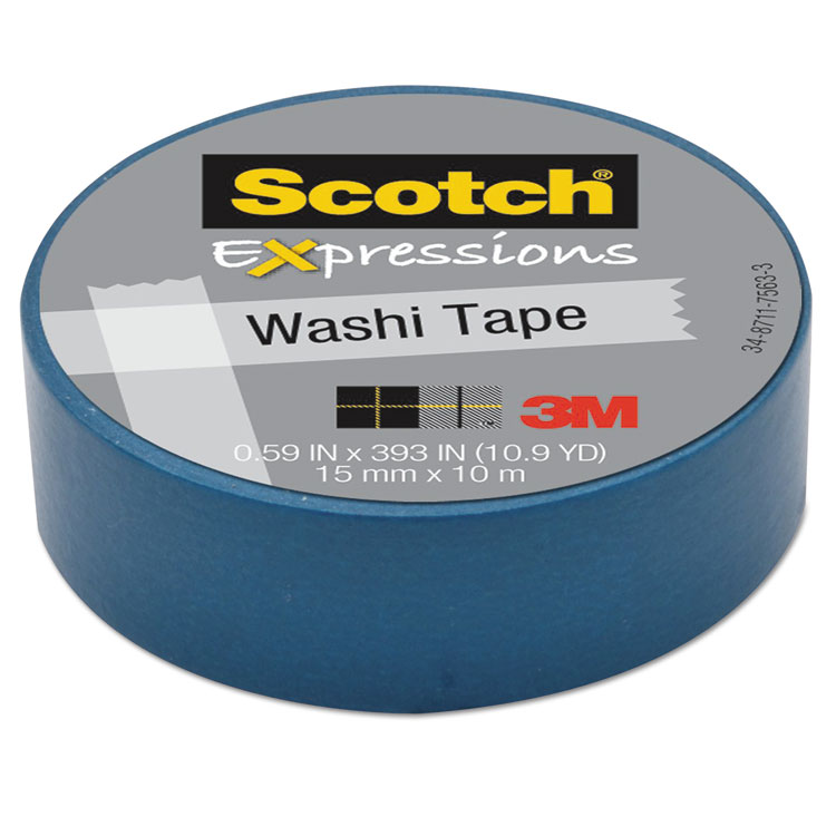 Scotch Expressions Washi Tape, 1.25" Core, 0.59" x 32.75 ft, Blue (MMMC314BLU)