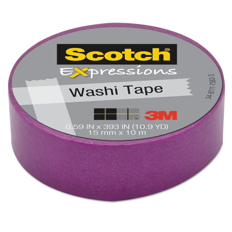 Scotch Expressions Washi Tape, 1.25" Core, 0.59" x 32.75 ft, Purple (MMMC314PUR)