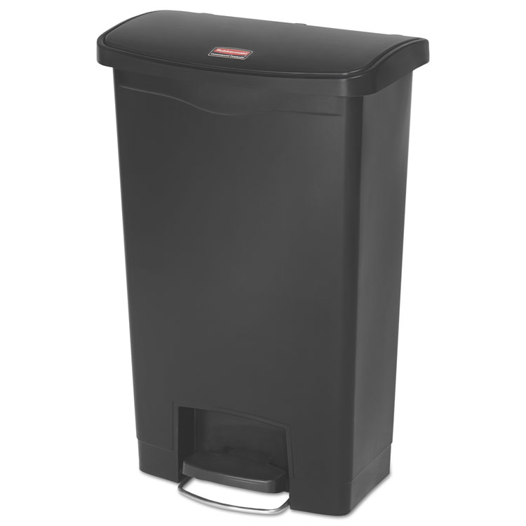 Rubbermaid Commercial Slim Jim Streamline Resin Step-On Container, Front Step Style, 13 gal, Polyethylene, Black (RCP1883611)