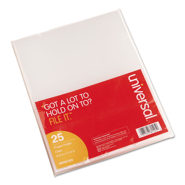 Universal Project Folders, Letter Size, Clear, 25/Pack (UNV81525)