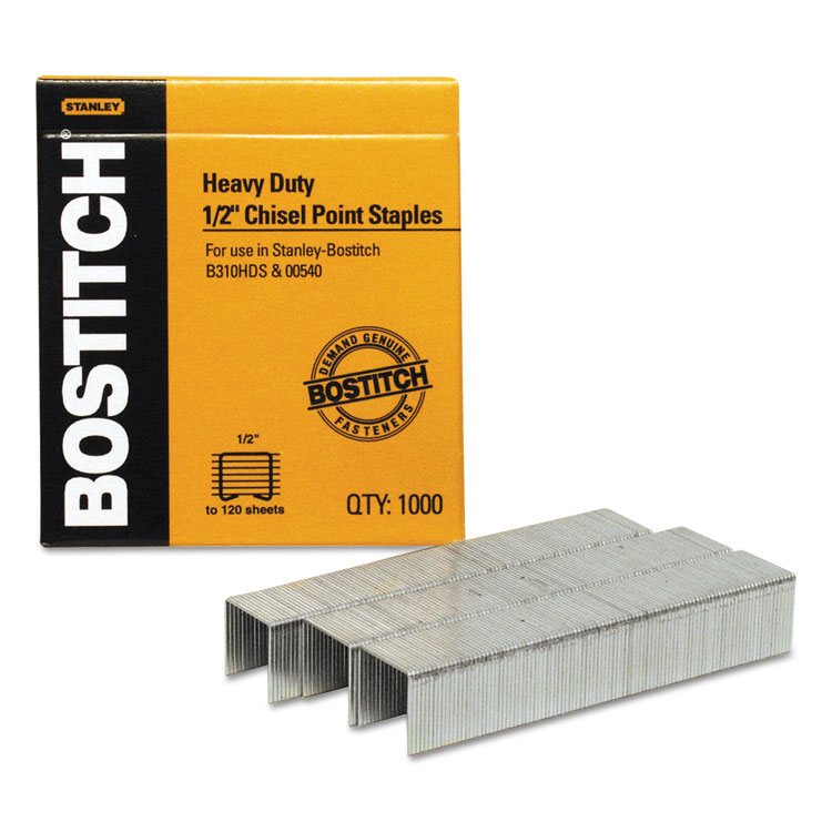 Bostitch Heavy-Duty Premium Staples, 0.5" Leg, 0.5" Crown, Steel, 1,000/Box (BOSSB35121M)