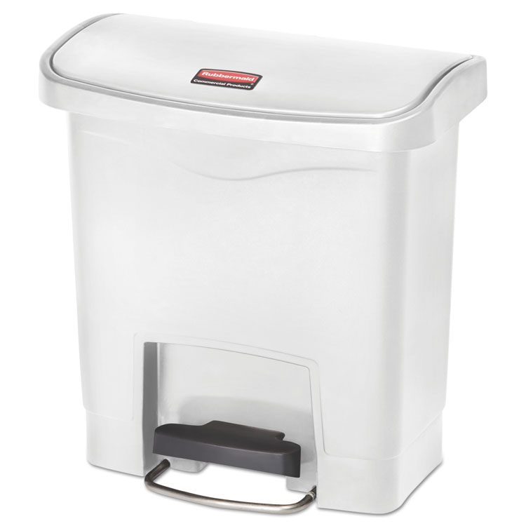 Rubbermaid Commercial Slim Jim Streamline Resin Step-On Container, Front Step Style, 4 gal, Polyethylene, White (RCP1883554)