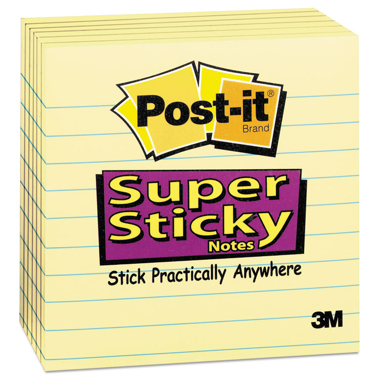 Post-it Notes Super Sticky Pads in Canary Yellow, Note Ruled, 4" x 4", 90 Sheets/Pad, 6 Pads/Pack (MMM6756SSCY)