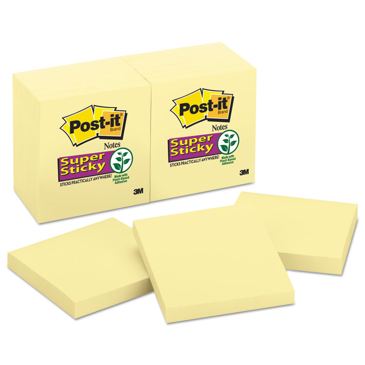 Post-it Notes Super Sticky Pads in Canary Yellow, 3" x 3", 90 Sheets/Pad, 12 Pads/Pack (MMM65412SSCY)