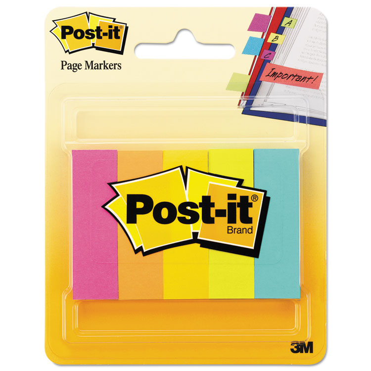 Post-it Page Flag Markers, Assorted Brights, 100 Flags/Pad, 5 Pads/Pack (MMM6705AN)