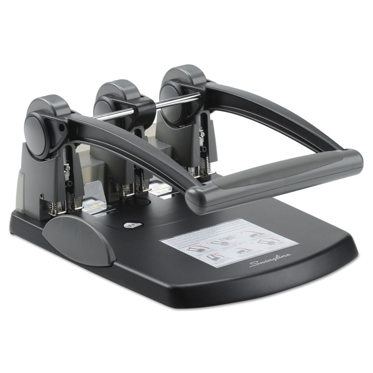 Swingline 300-Sheet Extra High-Capacity Three-Hole Punch, 9/32" Holes, Black/Gray (SWI74194)
