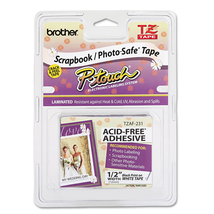 BROTHER INTL. CORP. TZ Photo-Safe Tape Cartridge for P-Touch Labelers, 0.47" x 26.2 ft, Black on White (BRTTZEAF231)