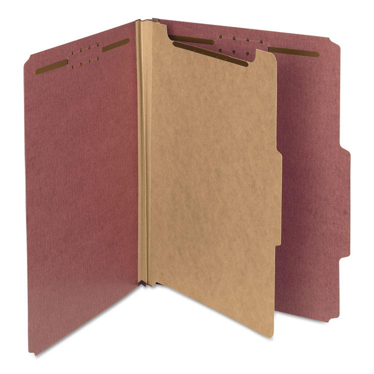 Smead Recycled Pressboard Classification Folders, 2" Expansion, 1 Divider, 4 Fasteners, Letter Size, Red Exterior, 10/Box (SMD13724)