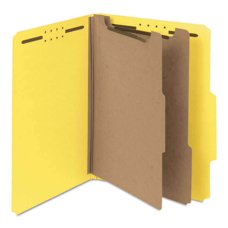 Smead Recycled Pressboard Classification Folders, 2" Expansion, 2 Dividers, 6 Fasteners, Letter Size, Yellow Exterior, 10/Box (SMD14064)