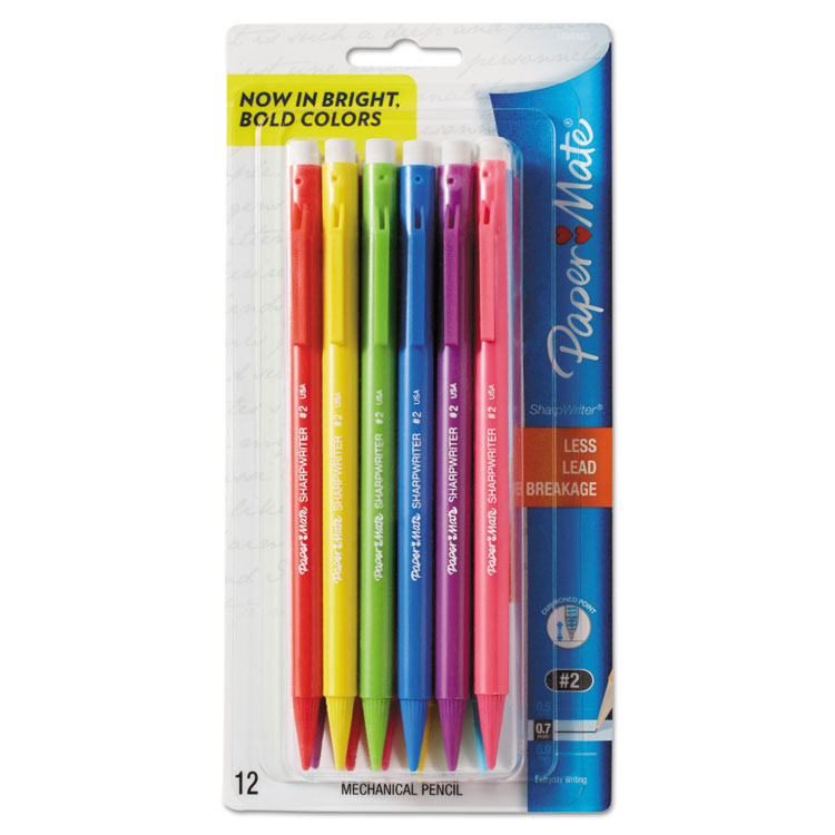 Paper Mate Sharpwriter Mechanical Pencil, 0.7 mm, F (#2.5), Black Lead, Assorted Barrel Colors, Dozen (PAP1898483C)