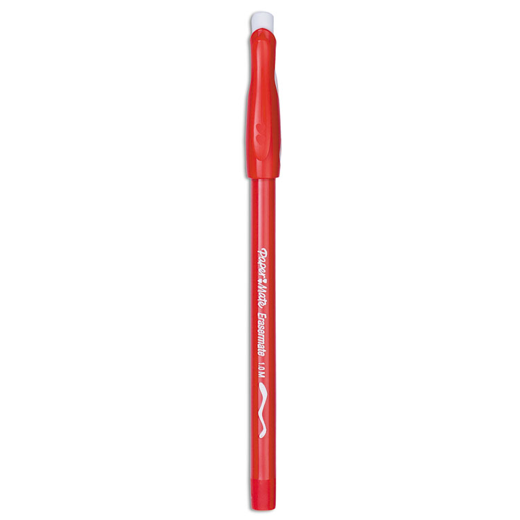 Paper Mate Eraser Mate Ballpoint Pen, Stick, Medium 1 mm, Red Ink, Red Barrel, Dozen (PAP3920158)