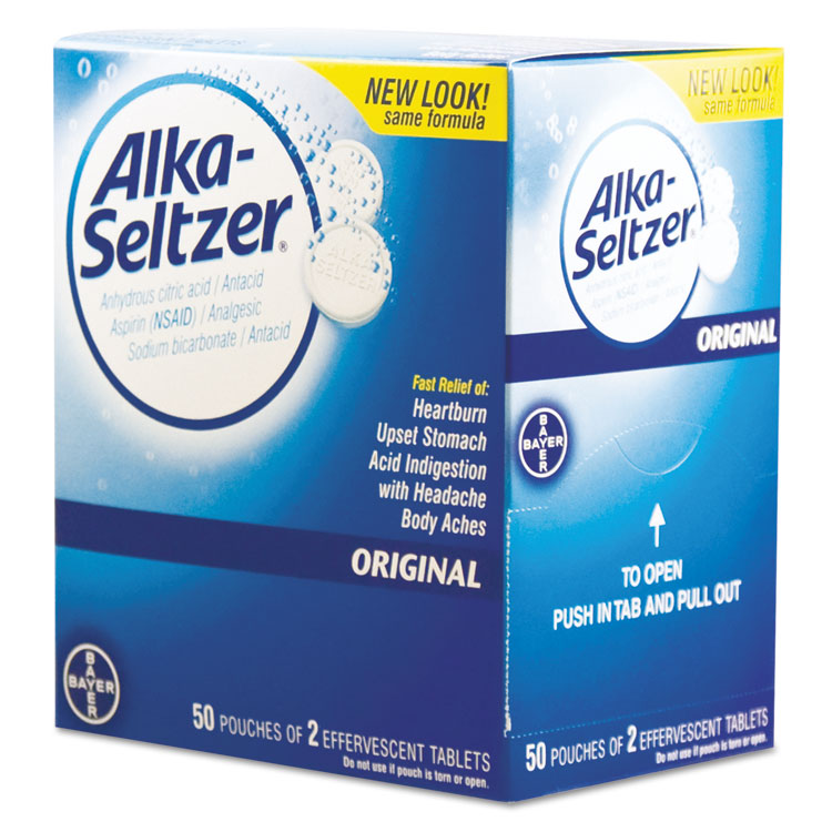 Alka-Seltzer Antacid and Pain Relief Medicine, Two-Pack, 50 Packs/Box (PFYBXAS50)