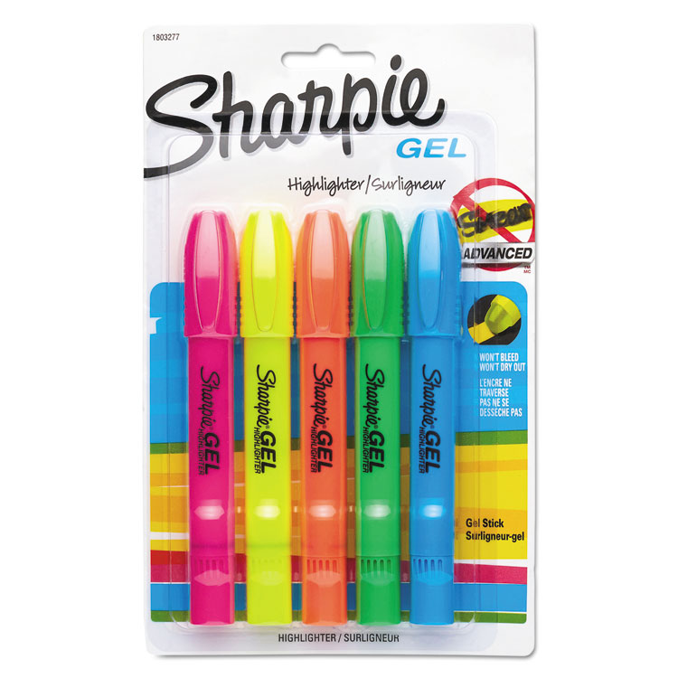 Sharpie Gel Highlighters, Assorted Ink Colors, Bullet Tip, Assorted Barrel Colors, 5/Set (SAN1803277)