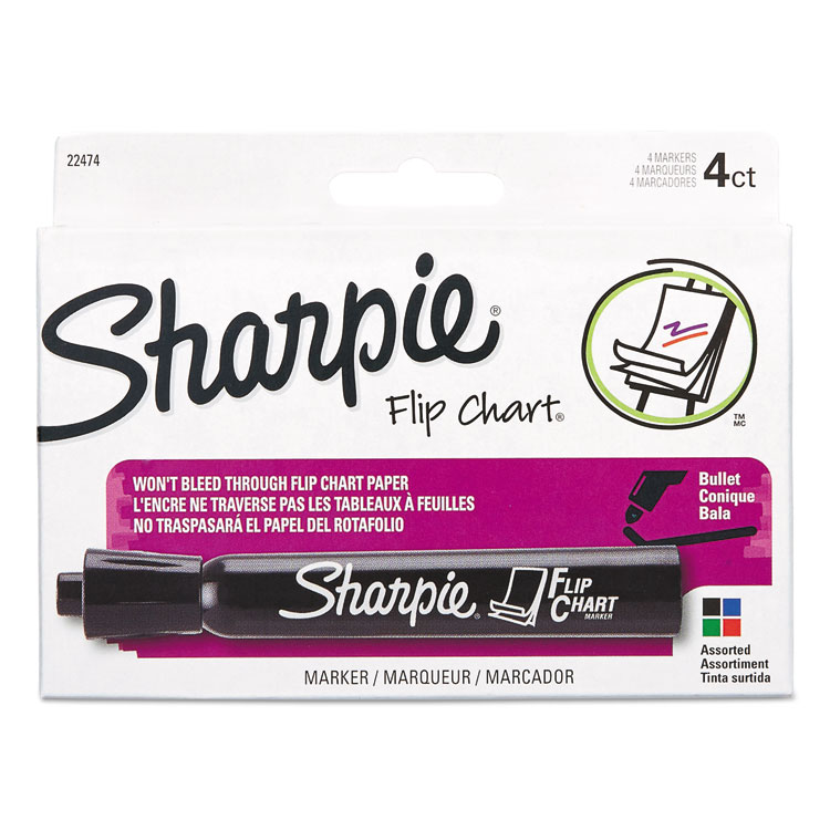 Sharpie Flip Chart Marker, Broad Bullet Tip, Assorted Colors, 4/Set (SAN22474)