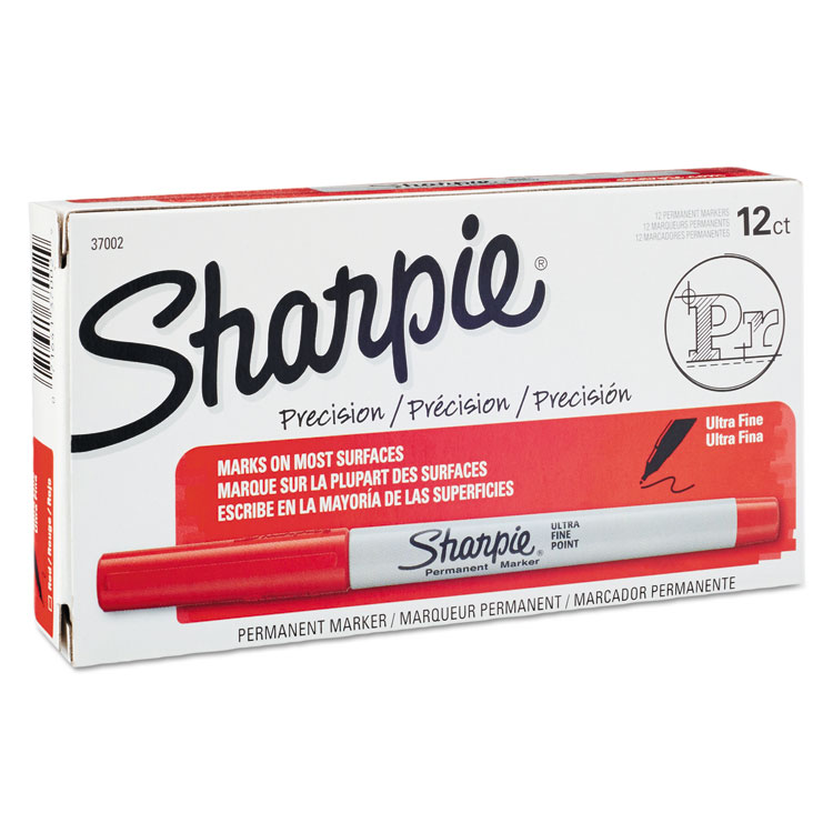 Sharpie Ultra Fine Tip Permanent Marker, Ultra-Fine Needle Tip, Red, Dozen (SAN37002)