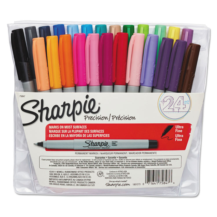 Sharpie Ultra Fine Tip Permanent Marker, Ultra-Fine Needle Tip, Assorted Colors, 24/Set (SAN75847)