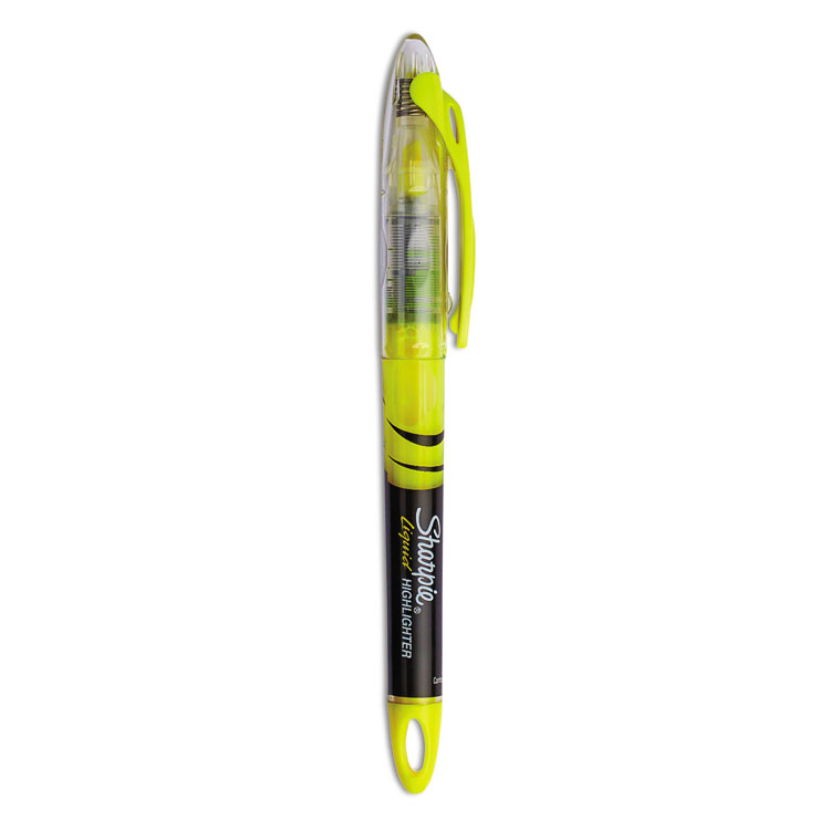 Sharpie Liquid Pen Style Highlighters, Fluorescent Yellow Ink, Chisel Tip, Yellow/Black/Clear Barrel, Dozen (SAN1754463)