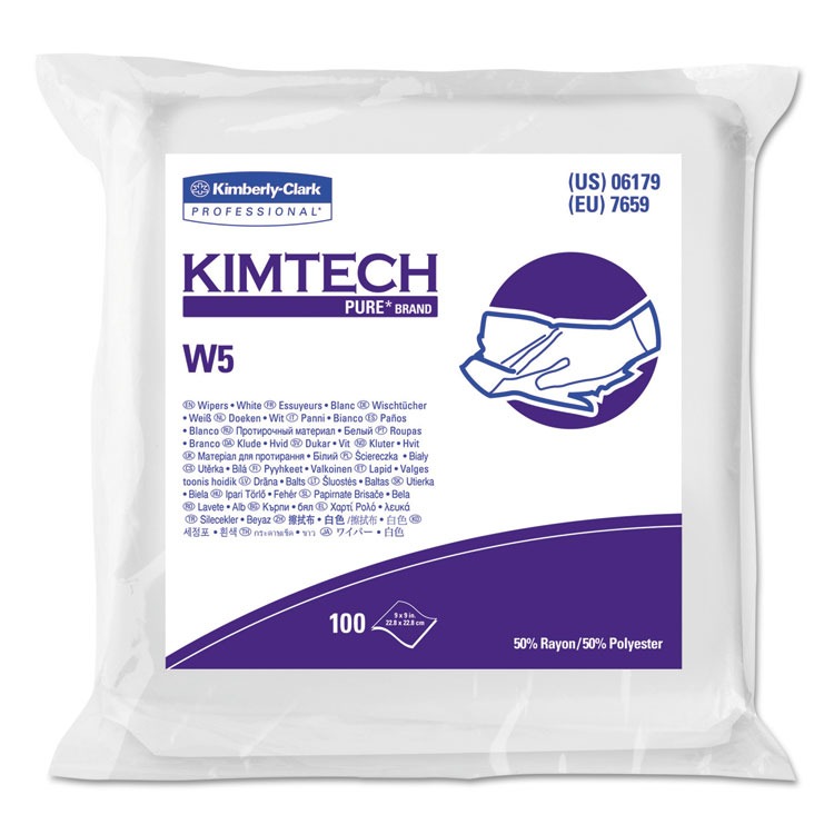 Kimtech W5 Critical Task Dry Wipers, Flat Double Bag, Spunlace, 9 x 9, Unscented, White, 100/Pack, 5 Packs/Carton (KCC06179)