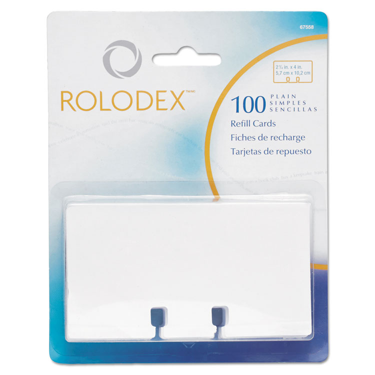 Rolodex Plain Unruled Refill Card, 2.25 x 4, White, 100 Cards/Pack (ROL67558)