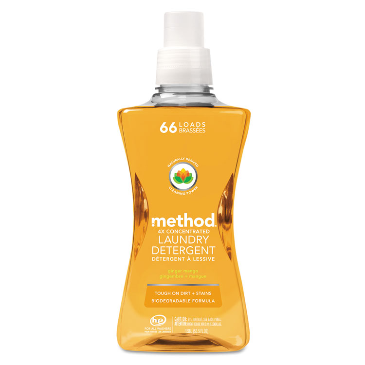 Method 4X Concentrated Laundry Detergent, Ginger Mango, 53.5 oz Bottle, 4/Carton (MTH01490)