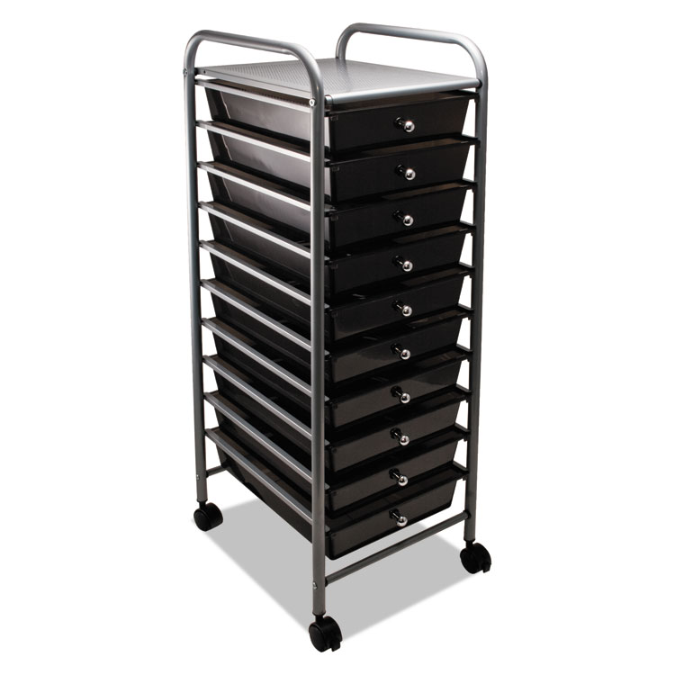 Advantus Portable Drawer Organizer, Metal, 1 Shelf, 10 Drawers, 13" x 15.38" x 37.75", Matte Gray/Smoke (AVT34007)