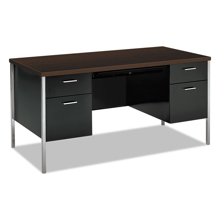 HON 34000 Series Double Pedestal Desk, 60" x 30" x 29.5", Mocha/Black (HON34962MOP)