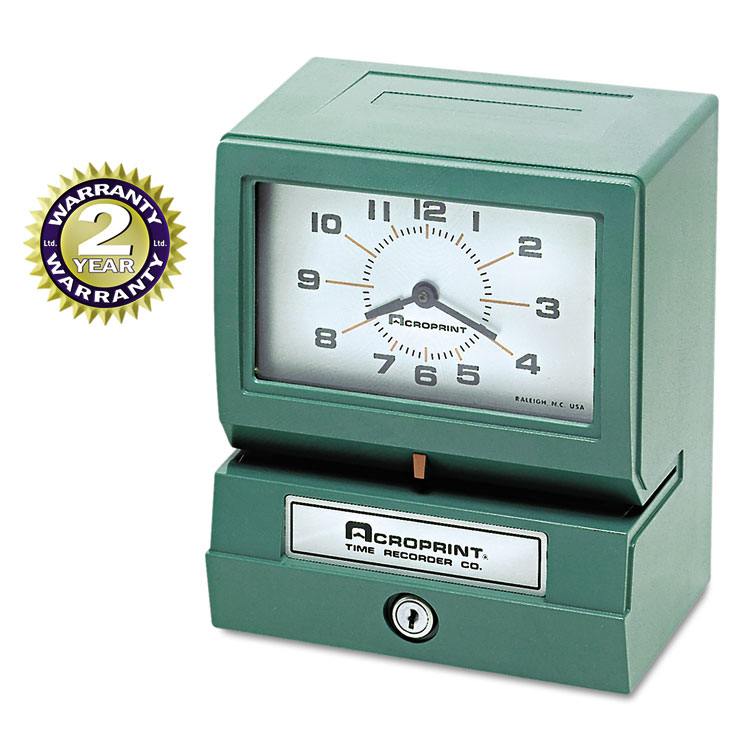 Acroprint Model 150 Heavy-Duty Time Recorder, Automatic Operation, Month/Date/1-12 Hours/Minutes, Green (ACP012070411)