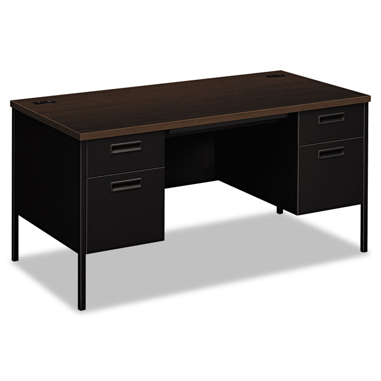 Classic Metro Classic Series Double Pedestal Desk, Flush Panel, 60" x 30" x 29.5", Mocha/Black (HONP3262MOP)