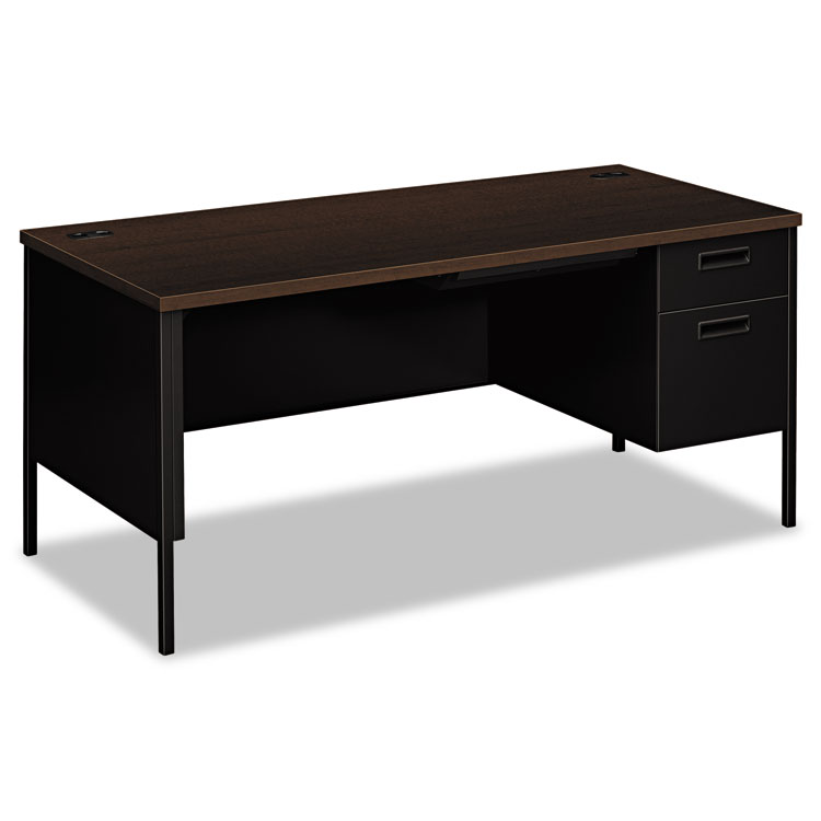 Classic Metro Classic Series Right Pedestal "L" Workstation Desk, 66" x 30" x 29.5", Mocha/Black (HONP3265RMOP)