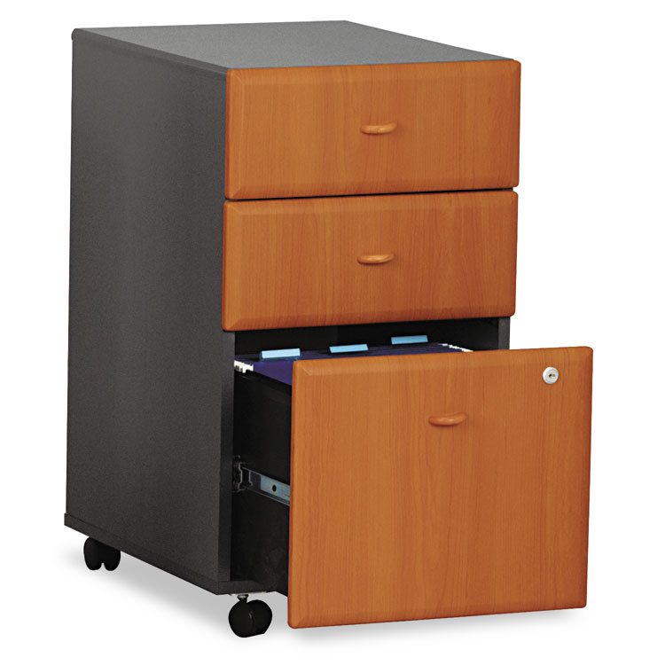 Bush Mobile Pedestal File, Left/Right, 3-Drawers: Box/Box/File, Legal/Letter/A4/A5, Cherry/Gray, 15.75" x 20.25" x 27.88" (BSHWC57453SU)
