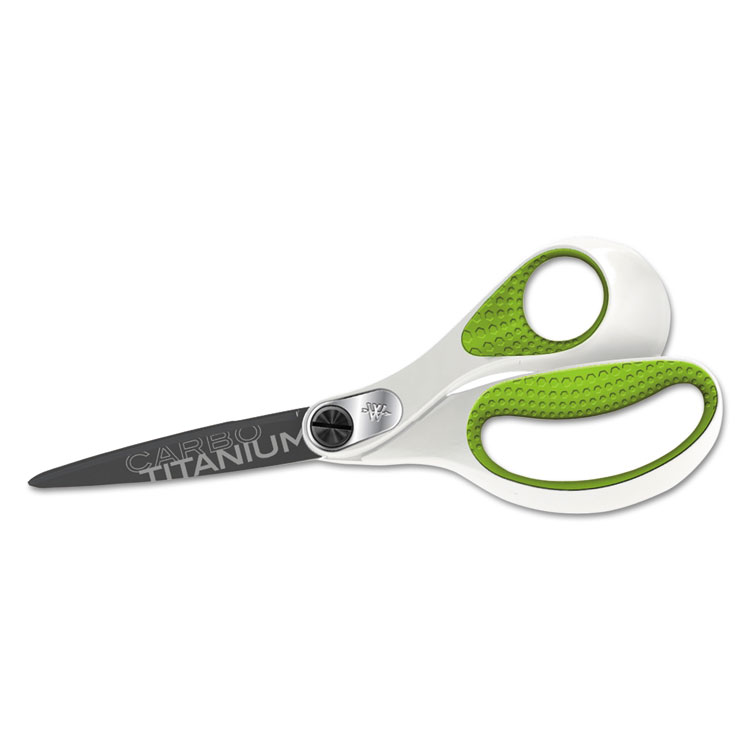 Westcott CarboTitanium Bonded Scissors, 8" Long, 3.25" Cut Length, Straight White/Green Handle (ACM16447)