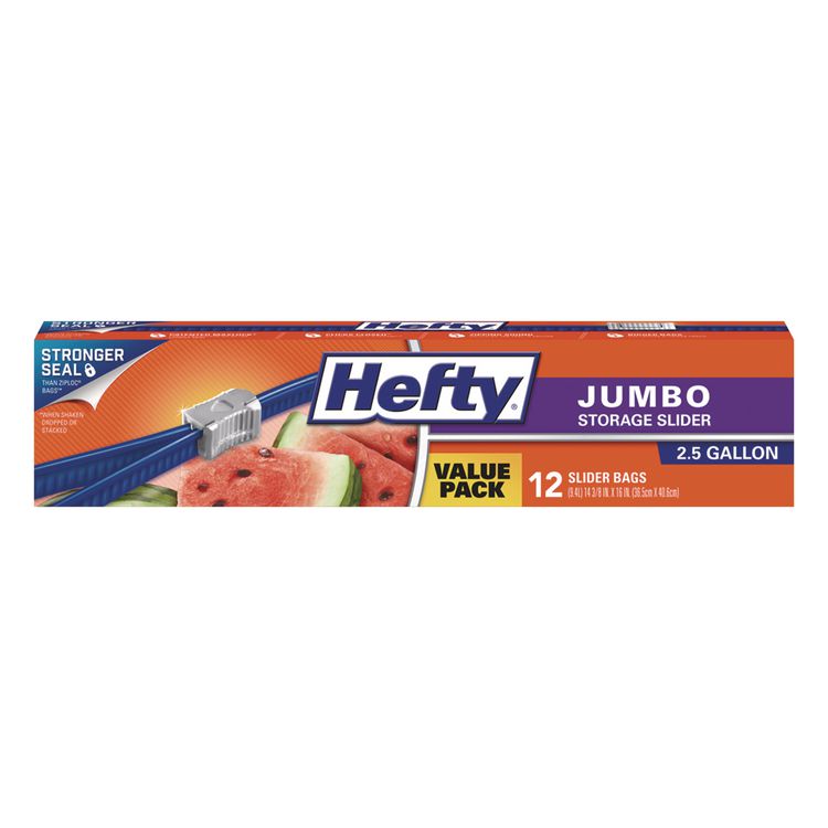 Hefty Slider Food Storage Bags, Jumbo, 14.38" x 9", Clear, 12/Box (RFPR83812)