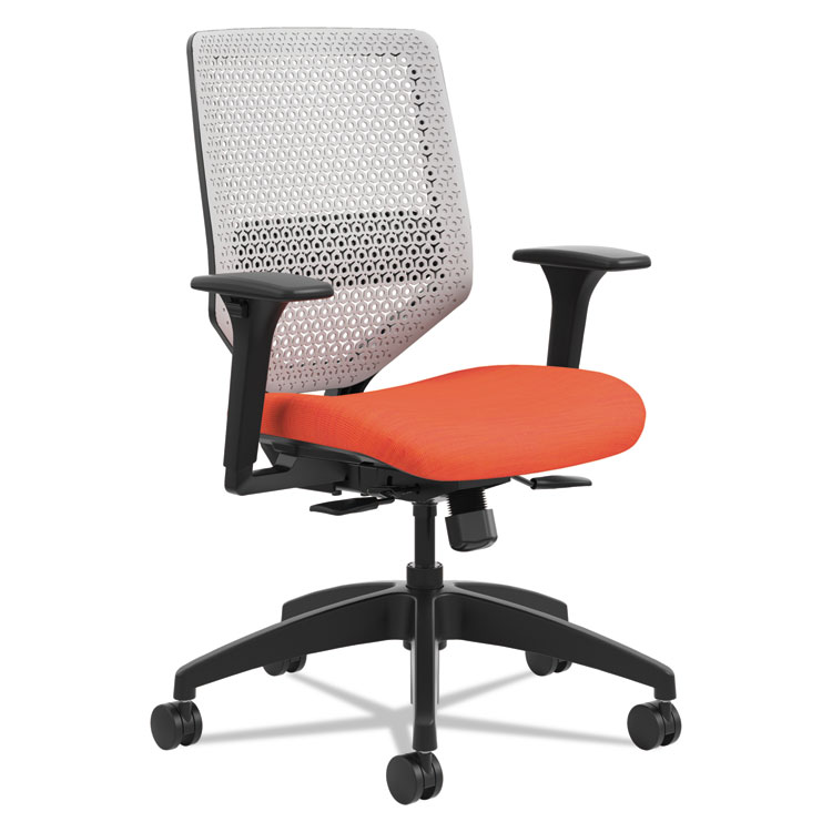 HON Solve Series ReActiv Back Task Chair, Supports 300 lb, 18" to 23" Seat Height, Bittersweet Seat, Titanium Back, Black Base (HONSVR1AILC46TK)