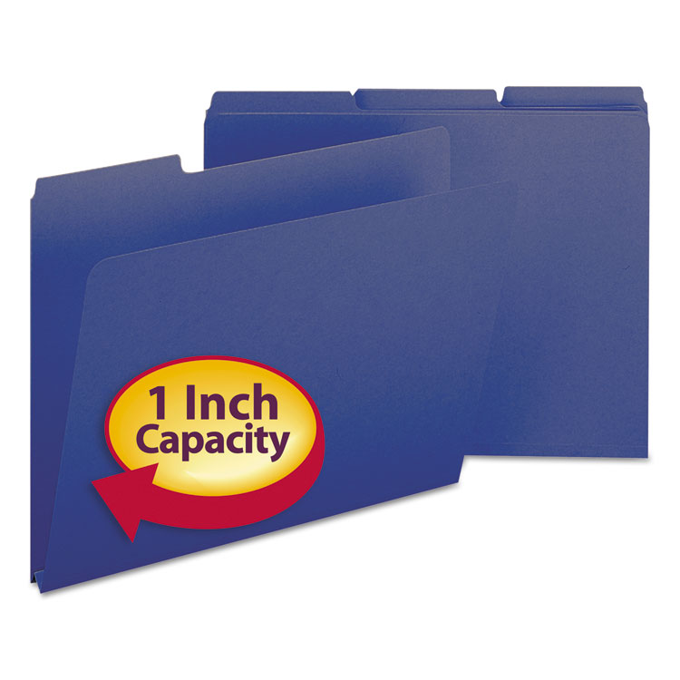 Smead Expanding Recycled Heavy Pressboard Folders, 1/3-Cut Tabs: Assorted, Letter Size, 1" Expansion, Dark Blue, 25/Box (SMD21541)
