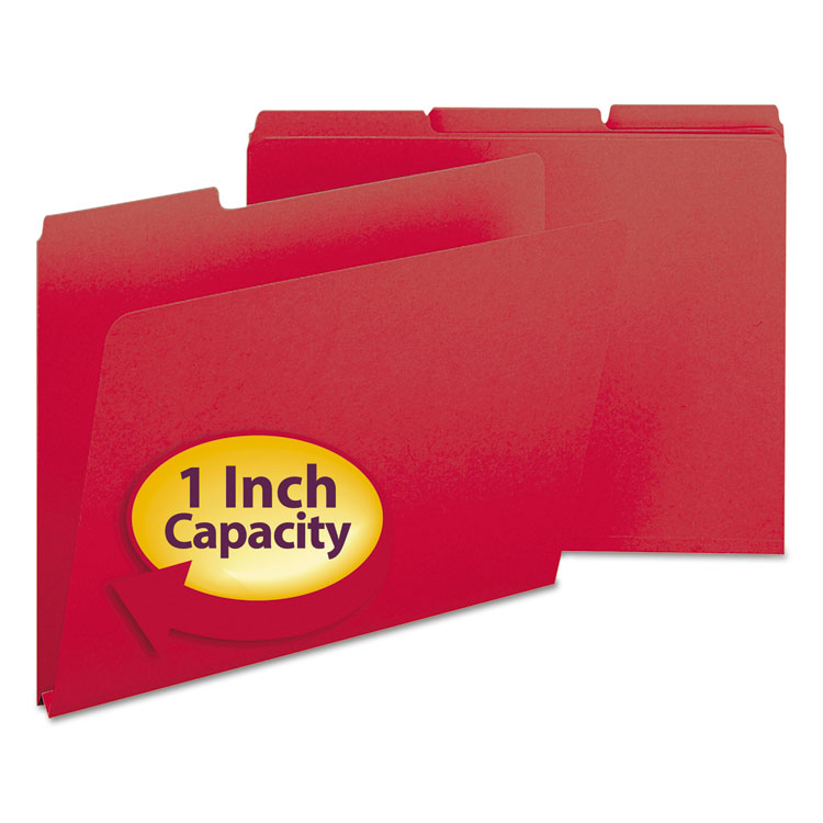 Smead Expanding Recycled Heavy Pressboard Folders, 1/3-Cut Tabs: Assorted, Letter Size, 1" Expansion, Bright Red, 25/Box (SMD21538)